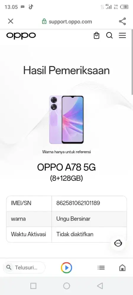 Oppo a78 ram 8/256 hp pullset no minus mulus