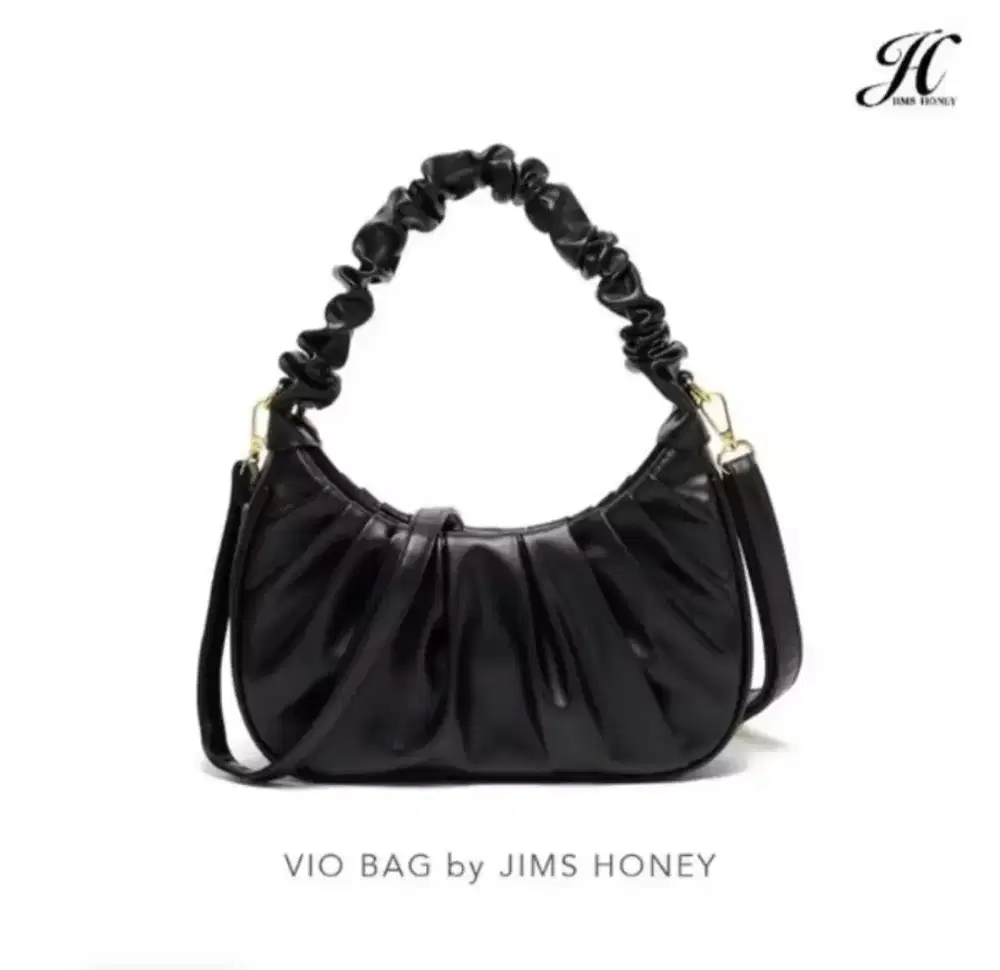 Tas Bahu Wanita Vio - Desain Kerut Elegan, Kulit Sintetis, Warna Hitam