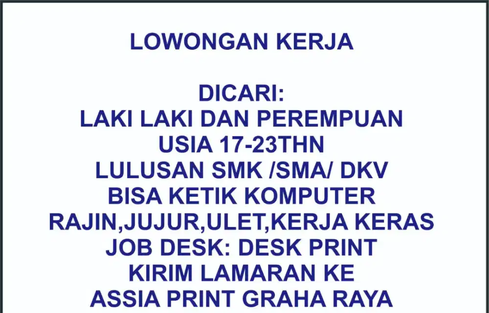 Lowongan toko printing