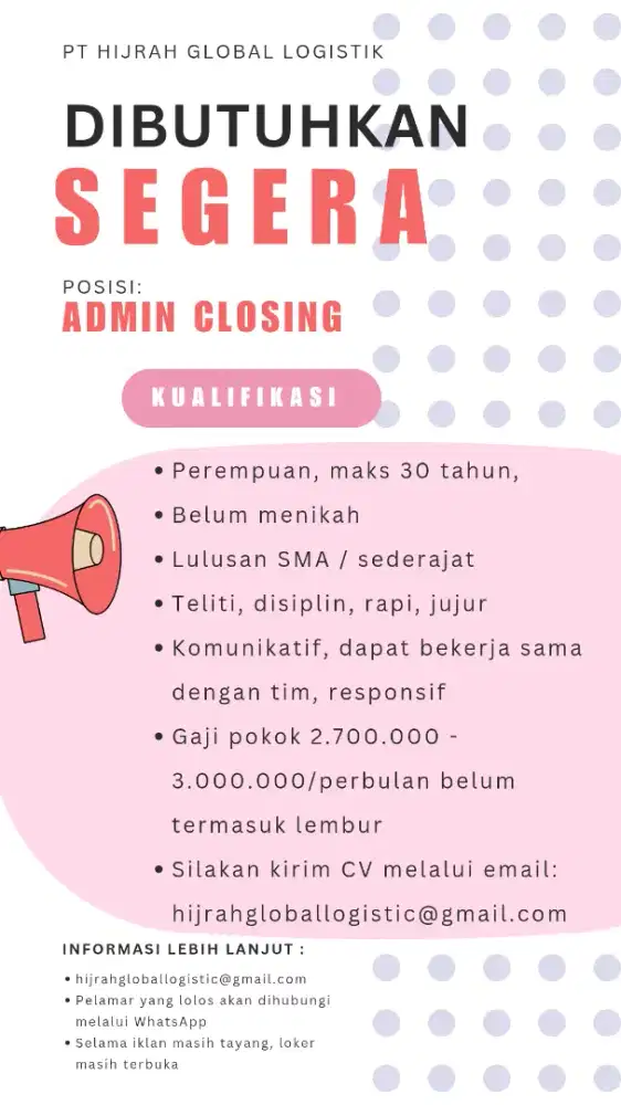 Admin Customer & Closing Paket