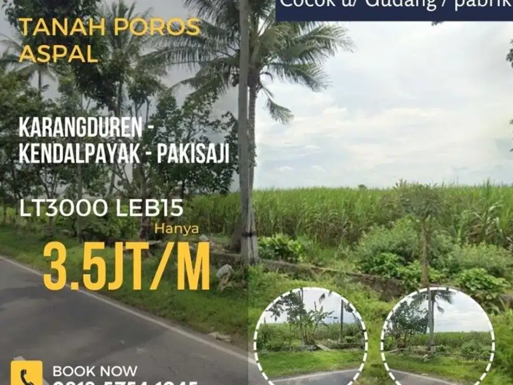 Tanah dijual karangduren kendalpayak curungrejo Lt3000 poros aspal leb15