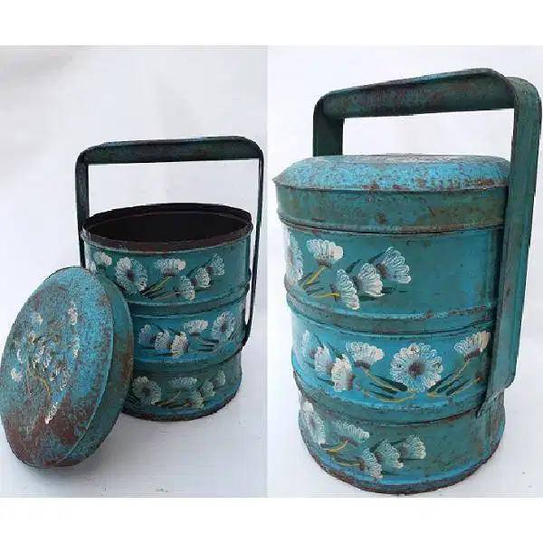 Old vintage seni lukis Cina peranakan tenong / rantang di era 50'an