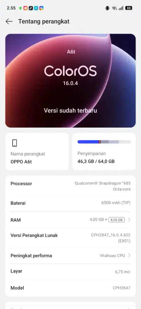oppo a6t ram 4/64 mulus buka dus aja
