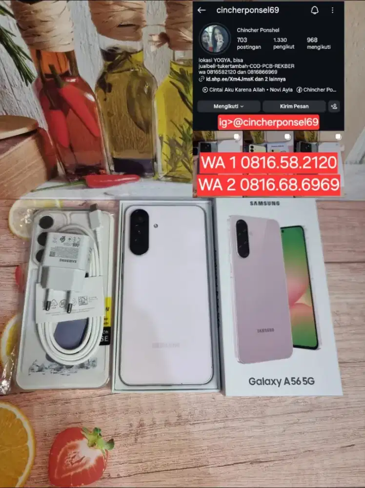 Jual hp LIKENEW SAMSUNG A56 5g 8/256 istimwa grns feb 2027 fre adaptor