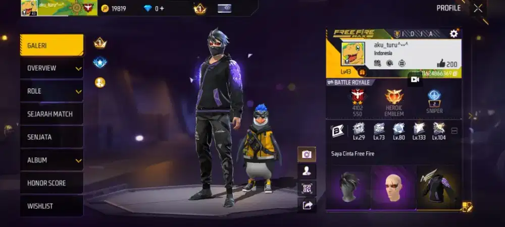 Jual akun ff spek nya seperti di foto ya