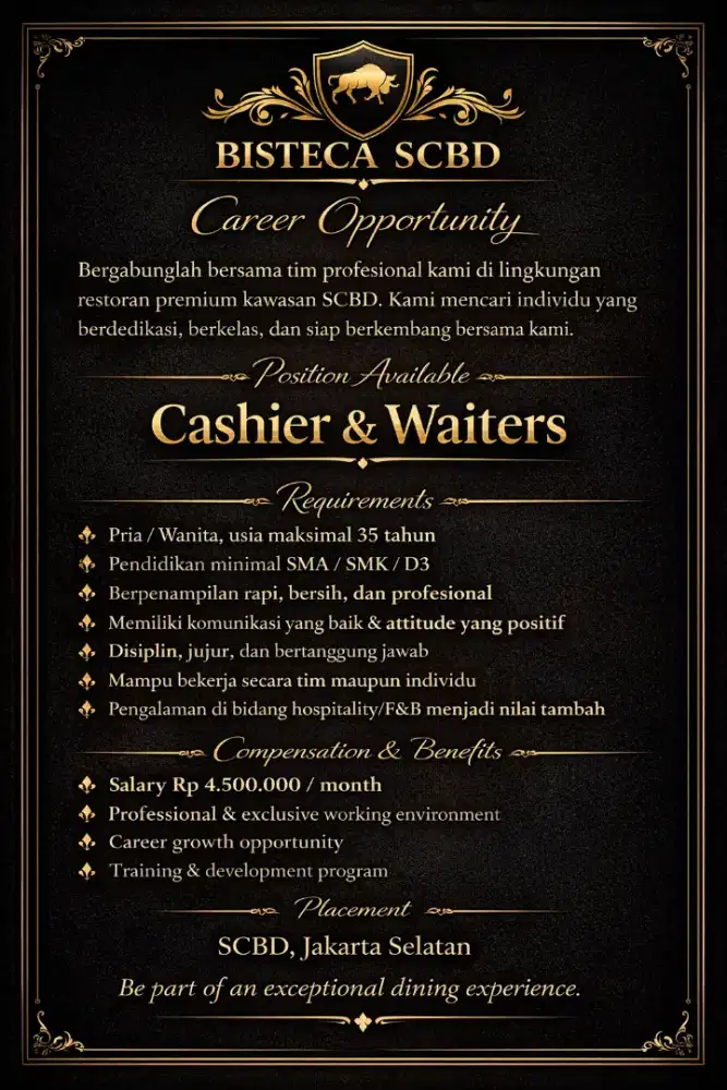 BISTECA SCBD – WE ARE HIRING