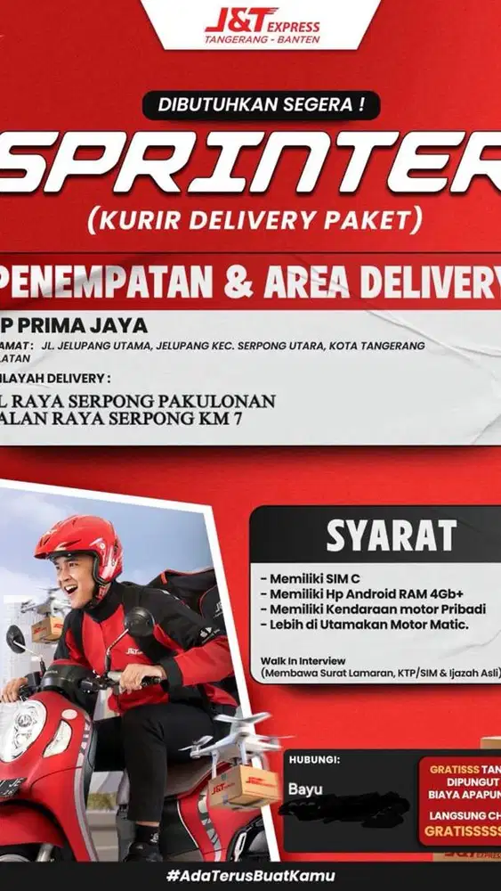 DIBUTUHKAN KURIR DELIVERY UNTUK AREA JALAN RAYA SERPONG