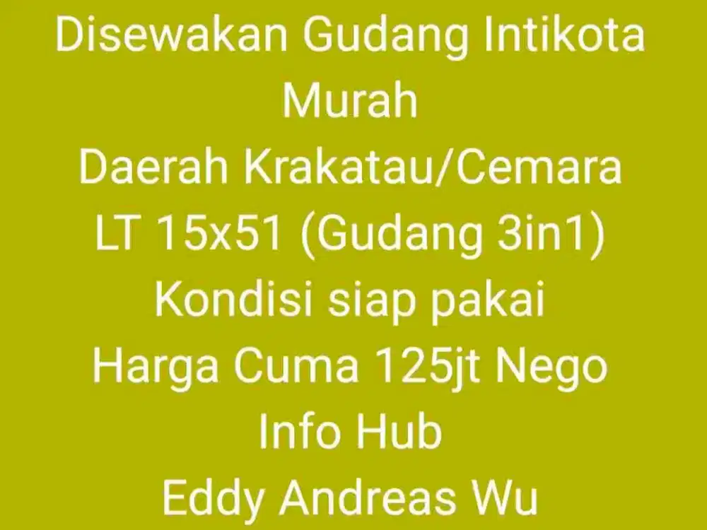 Sewa Gudang Daerah Cemara/Krakatau