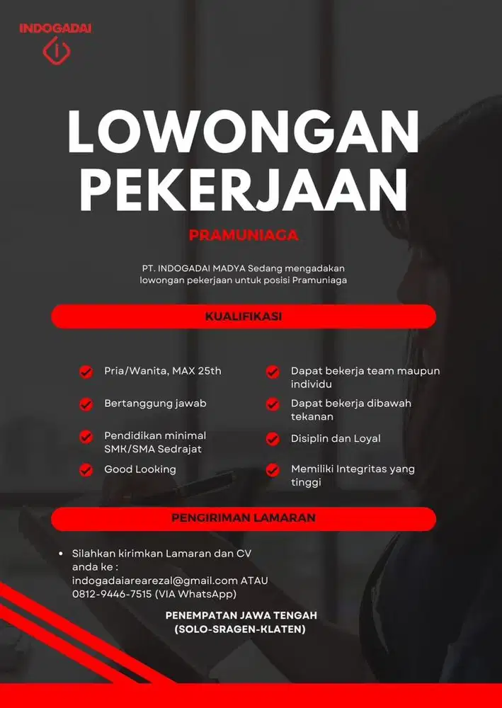 LOWONGAN KERJA INDOGADAI PRAMUNIAGA (MASARAN/PS GABUGAN)