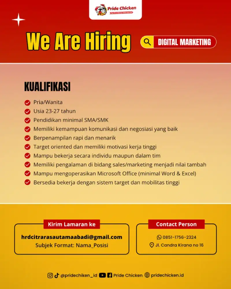 OPEN LOWONGAN KERJA UNTUK STAFF DIGITAL MARKETING