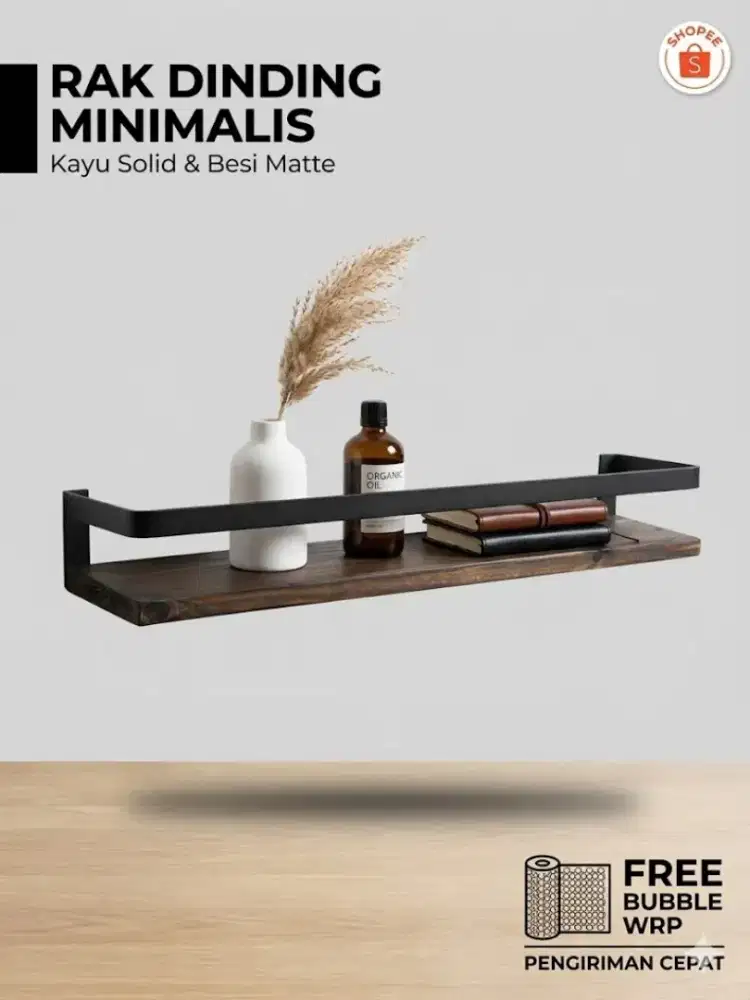 Rak Dinding Minimalis Kayu Solid  - Ukuran 50cm