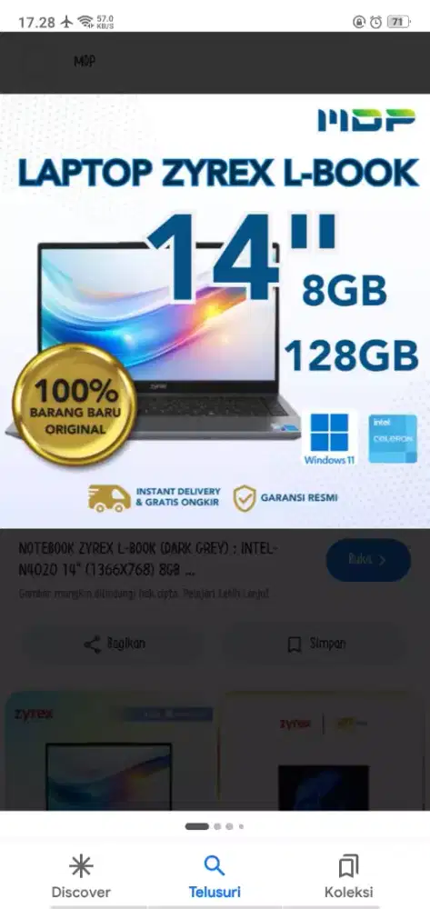 laptop Zyrex ram 8/128