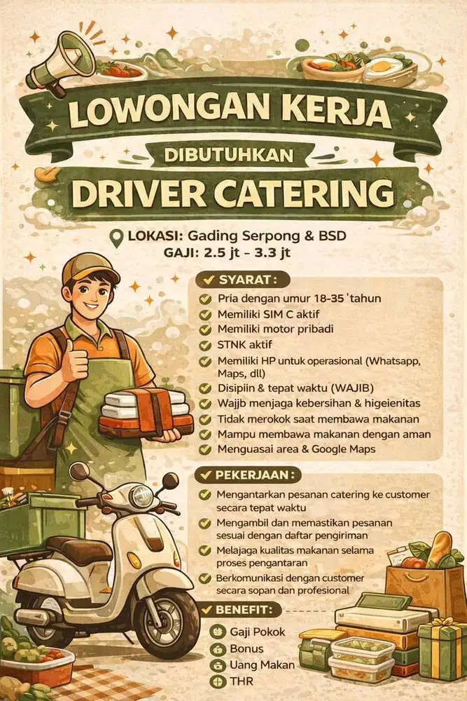LOWONGAN KERJA UNTUK DRIVER CATERING