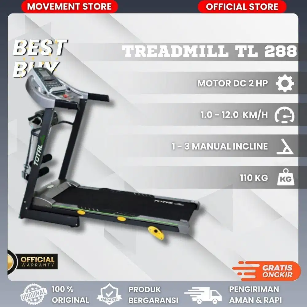 Treadmill Electric Manual Incline TL-288 Alat Fitness Rumahan Premium