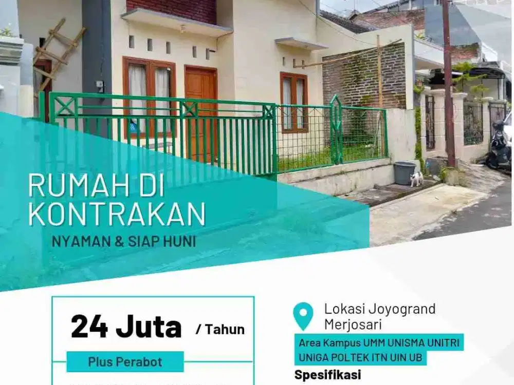 kontrakan 3 kamar joyogrand Malang lengkap perabot Perumahan