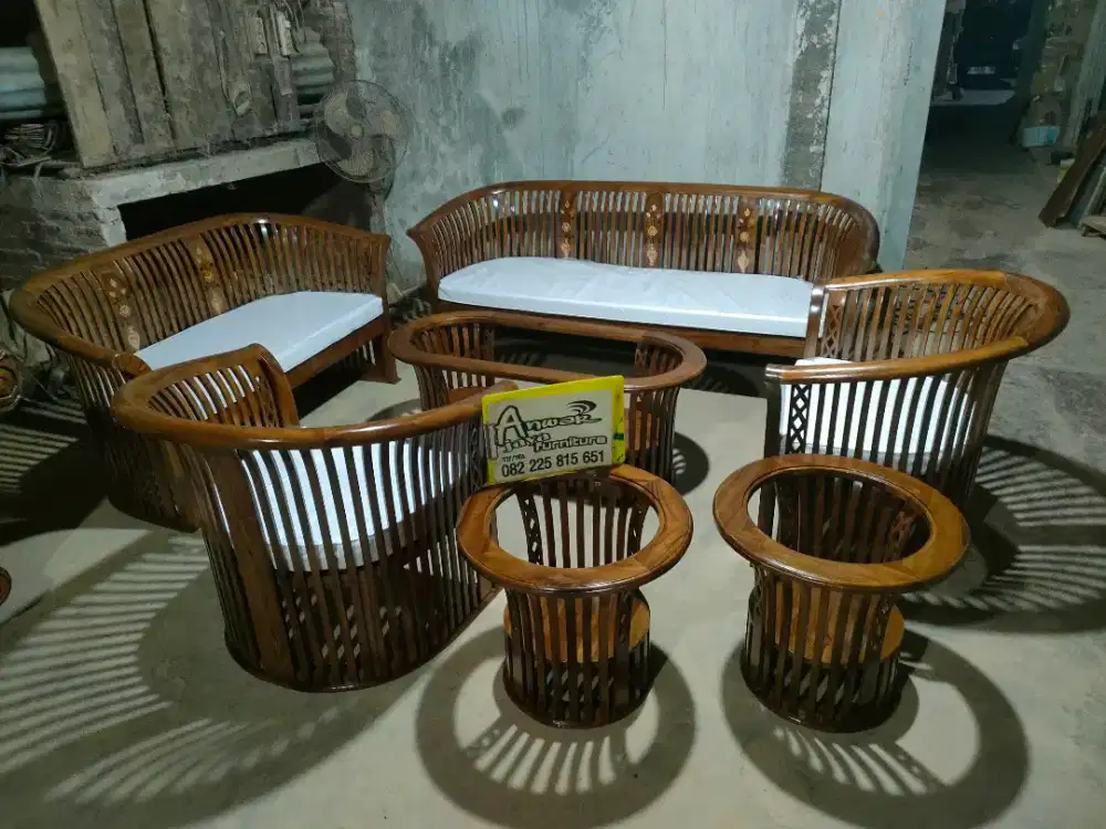 Kursi tamu minimalis kranjang full kayu jati