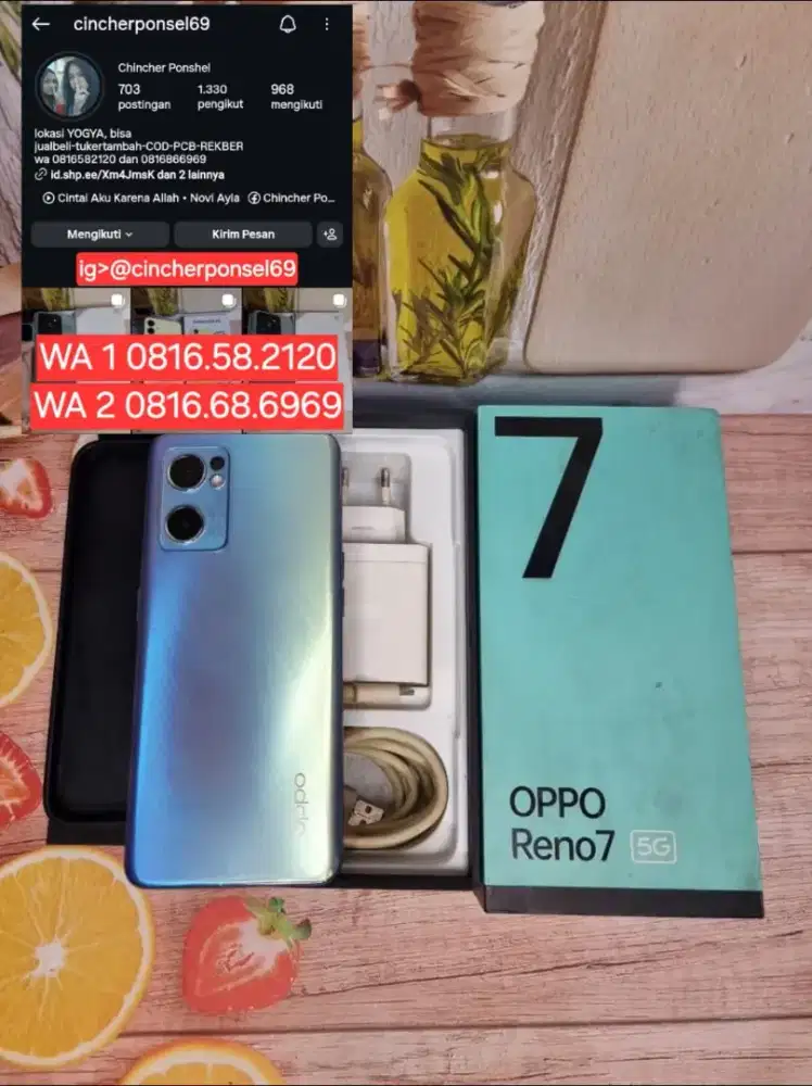 Jual hp LIKENEW OPPO RENO 7 5G 8/256 mulus istimewa