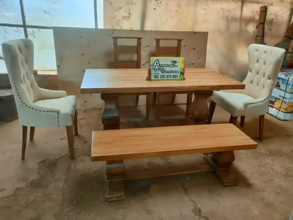 Meja makan minimalis modern full kayu jati