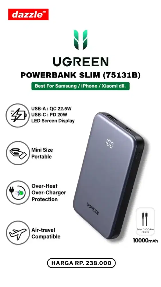 UGREEN POWERBANK SLIM 10.000MAH (75131B)