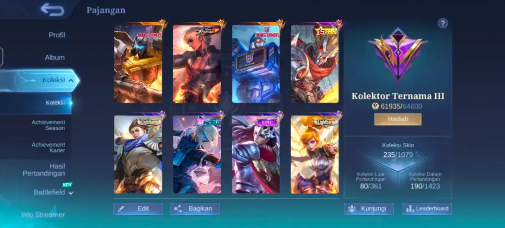 Jual akun ml sudah ex imo 100