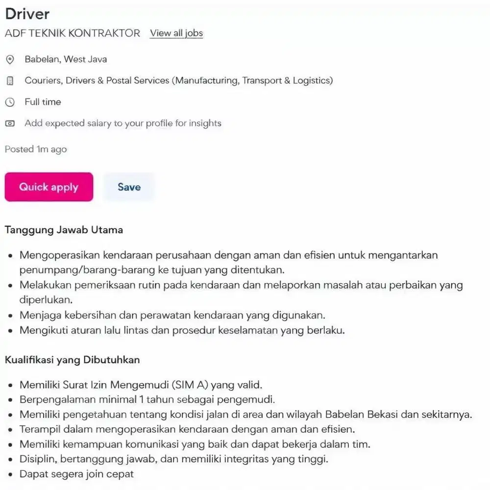 Driver (Babelan Bekasi)