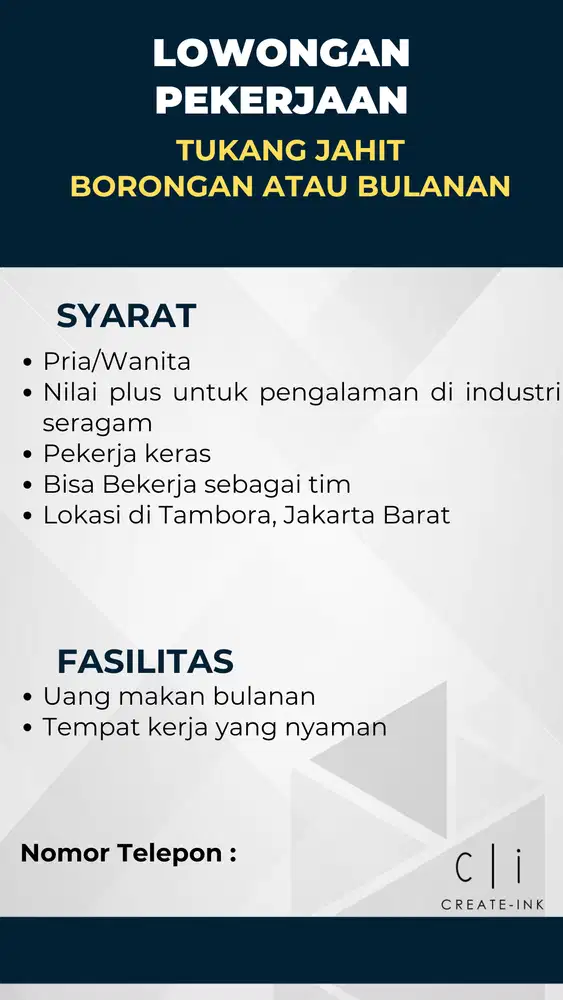 Lowongan tukang jahit borongan atau bulanan