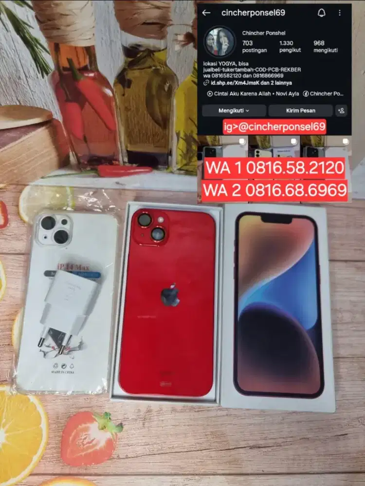 Jual hp mulus iphone 14 Plus 128Gb ibox istimewa free adaptor n case