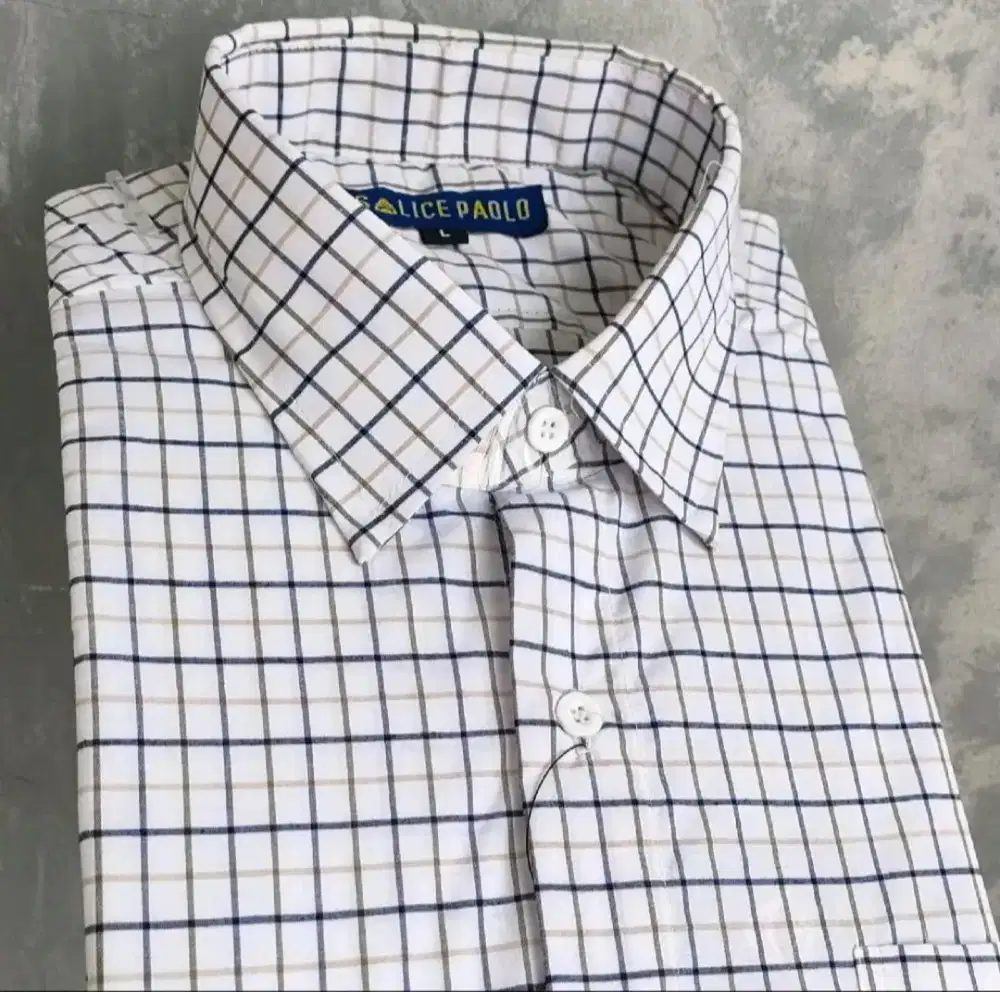 Jual kemeja lengan pendek, motif kotak kotak, merek Salice Paolo.