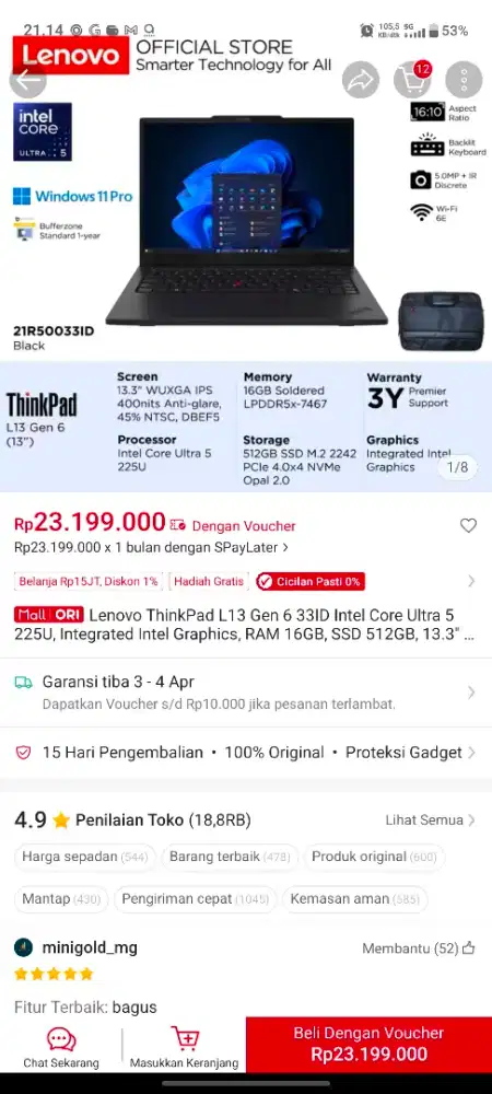 New Lenovo Thinkpad L13 Gen 6 Intel (Nego DM)
