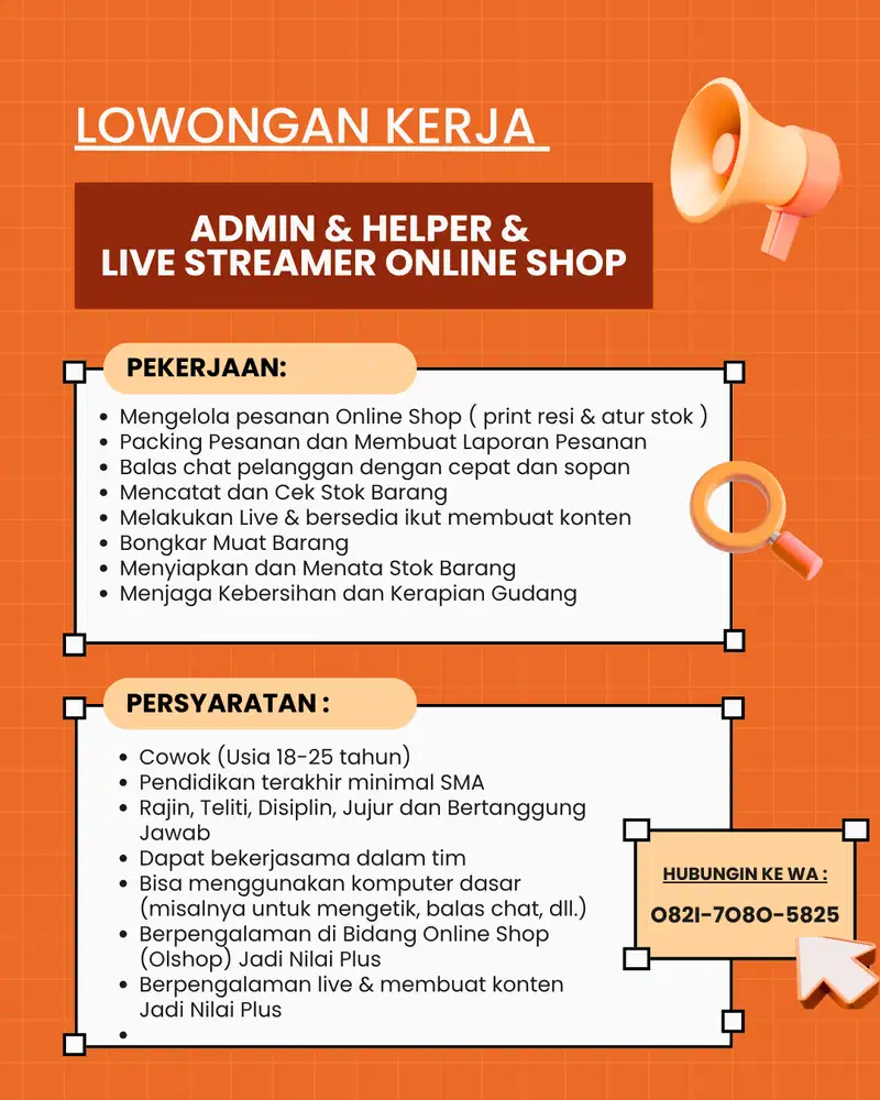 ADMIN & HELPER & STREAMER ONLINE SHOP [KARYAWAN TETAP]