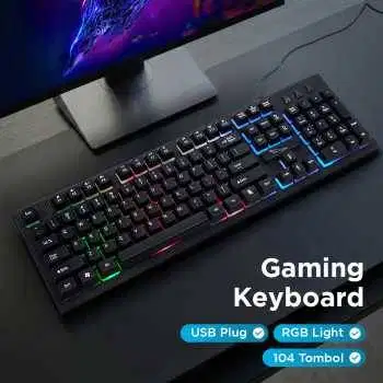 Gaming Keyboard RGB LED Mechanical Feel USB Wired 104 Keys