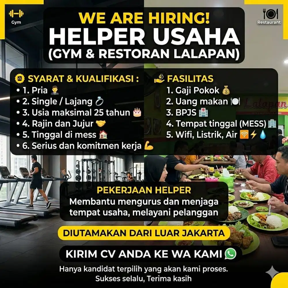 Helper Tempat Gym & Rumah Makan