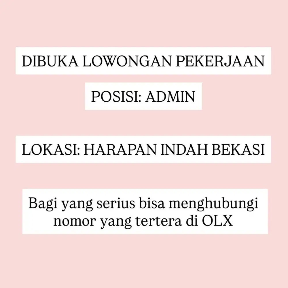 LOWONGAN PEKERJAAN ADMIN STUDIO LOKASI KOTA HARAPAN INDAH