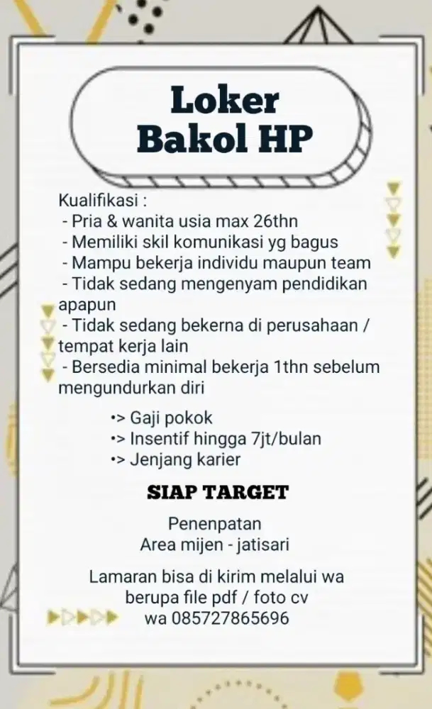 Loker penjualan HP ,lokasi mijen