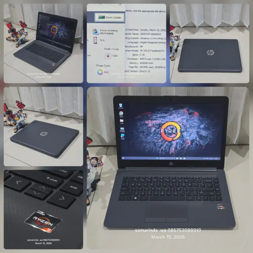 HP 14 inch laptop amd ryzen 3 4 256GB mulus gress