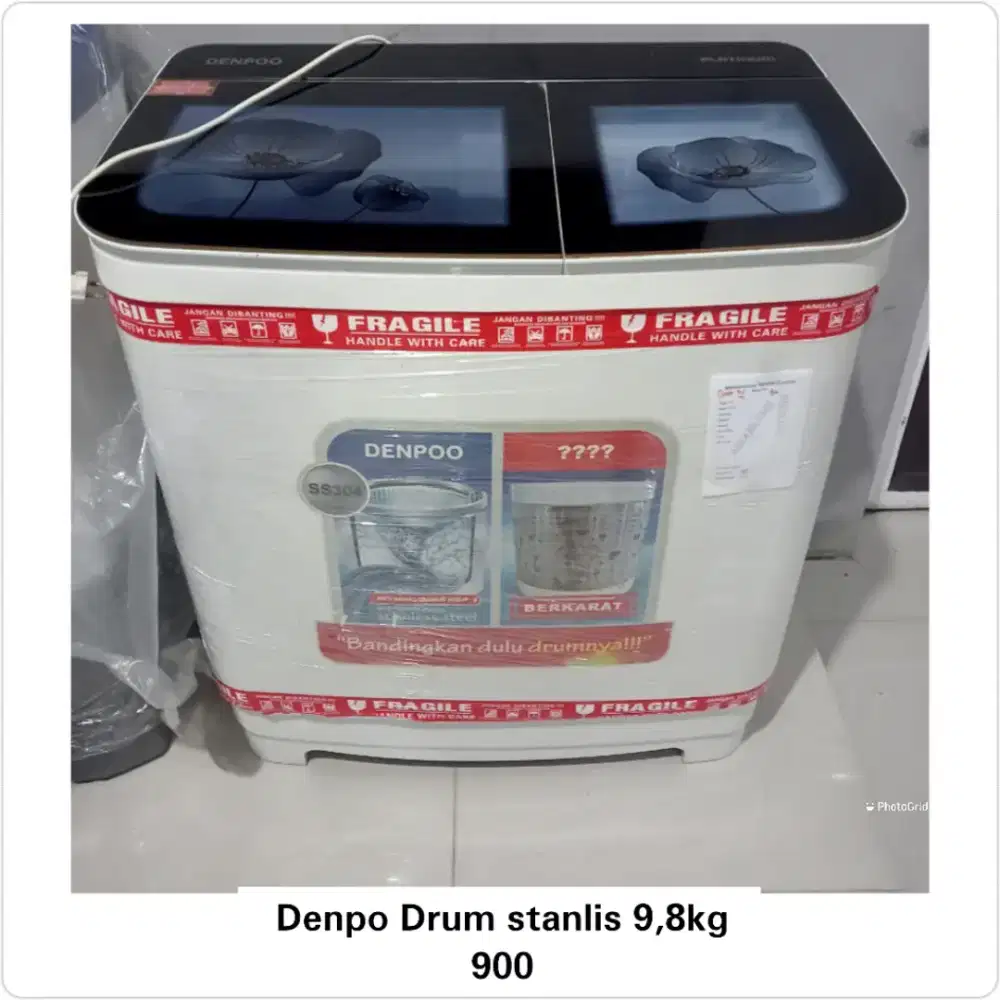 Mesin cuci 2 tabung Denpo 9,8kg drum stenlis