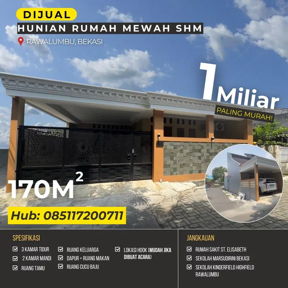DISKON Rumah Hook SHM Rawalumbu Bekasi — 170m², 3 KT