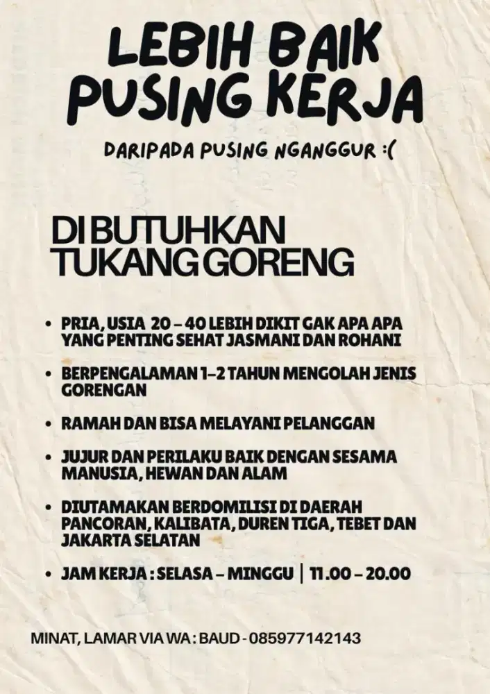 Lebih baik pusing kerja daripada pusing nganggur