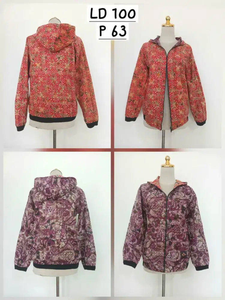 Jaket hoodie batik double side bolak balik sz M, preloved