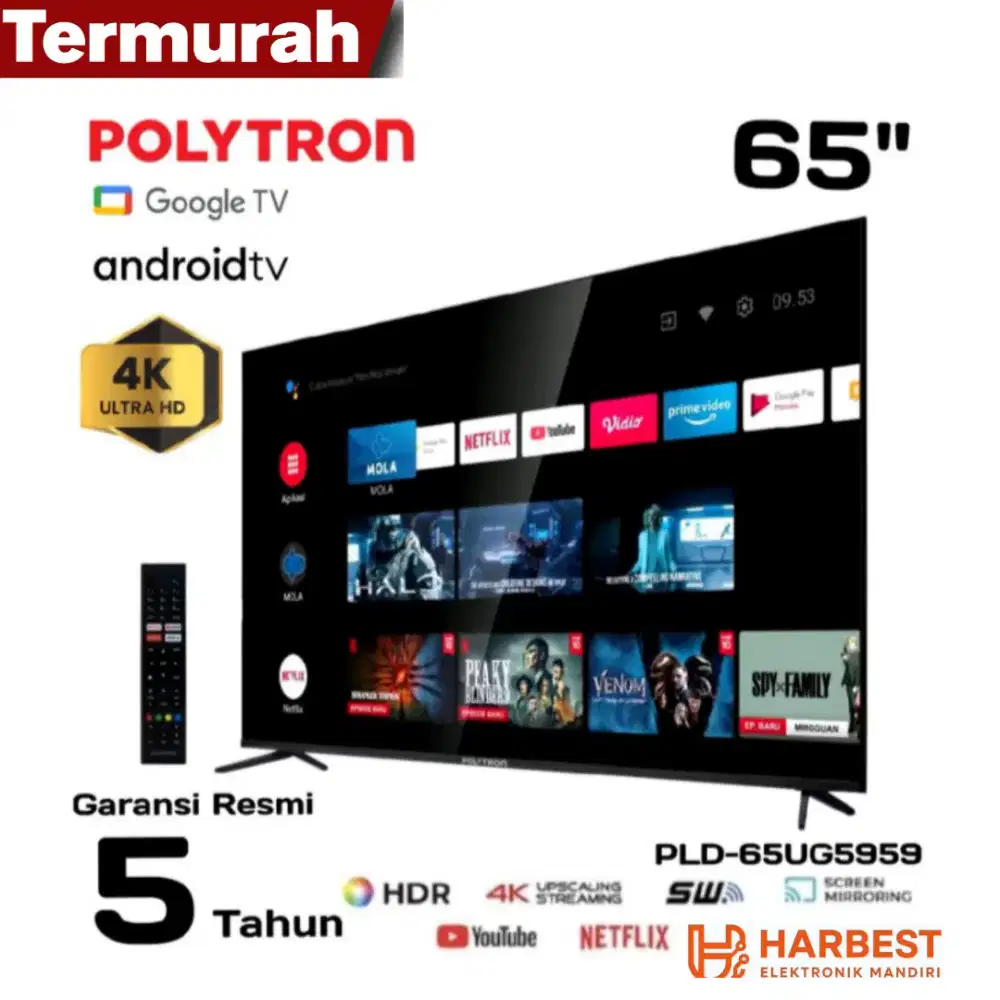 Garansi 5 Tahun! POLYTRON 4K UHD 65 Google Android TV PLD-65UG5959