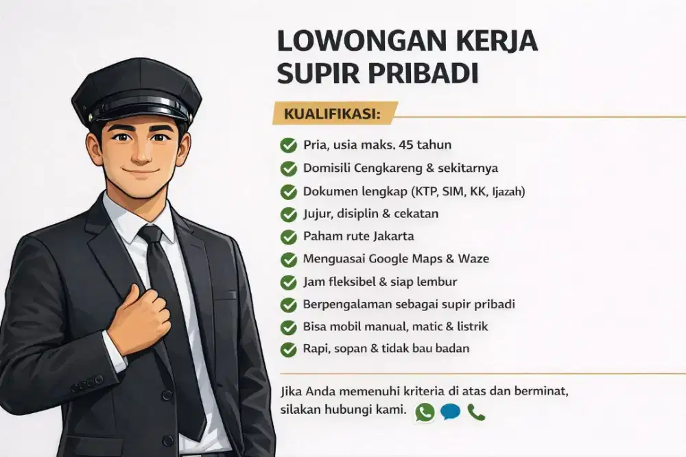 Lowongan supir pribadi Cengkareng, Jakarta Barat