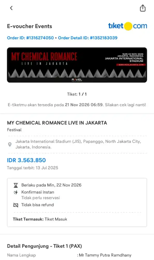 Tiket My chemical romance, kategori festival