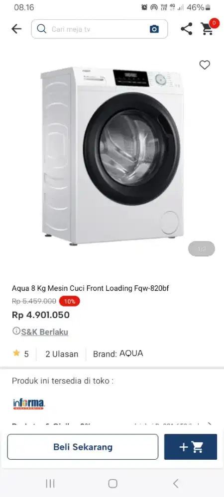 PROMO KREDIT AQUA 8KG MESIN CUCI FRONT LOADING