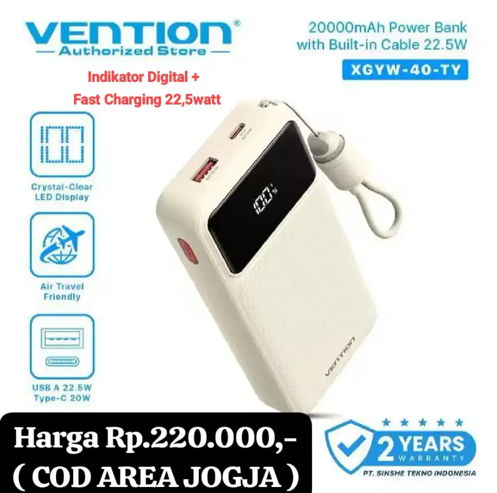 Powerbank Vention 20000mah ( Digital & Fast Charging )