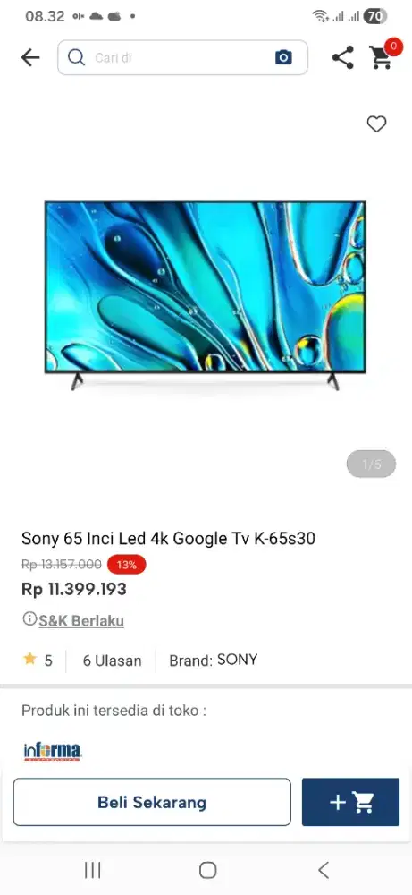Sony 65 inci led 4k google tv k-65s30