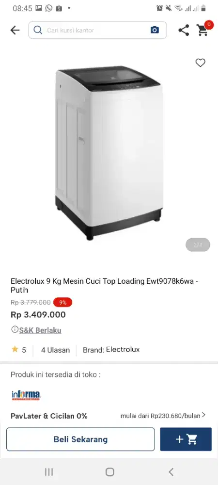 Electrolux mesin cuci toploading 9kg