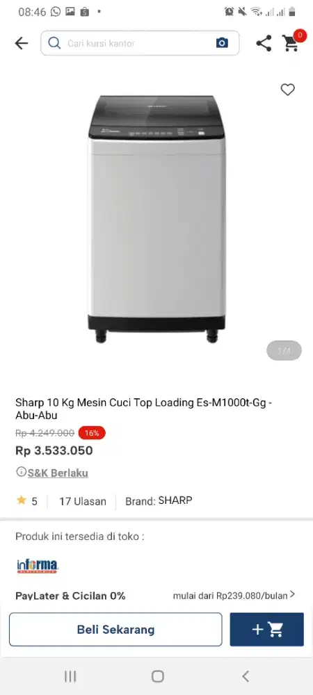 Sharp mesin cuci toploading10kg