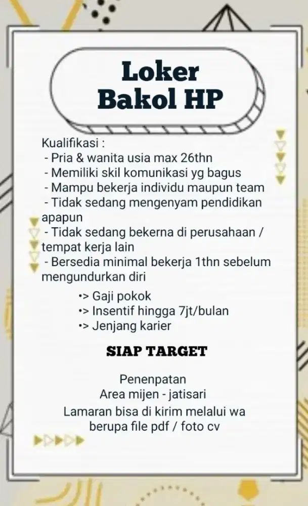 Penjualan handphone ,lokasi mijen ,gapok + insentiv hingga 7jt