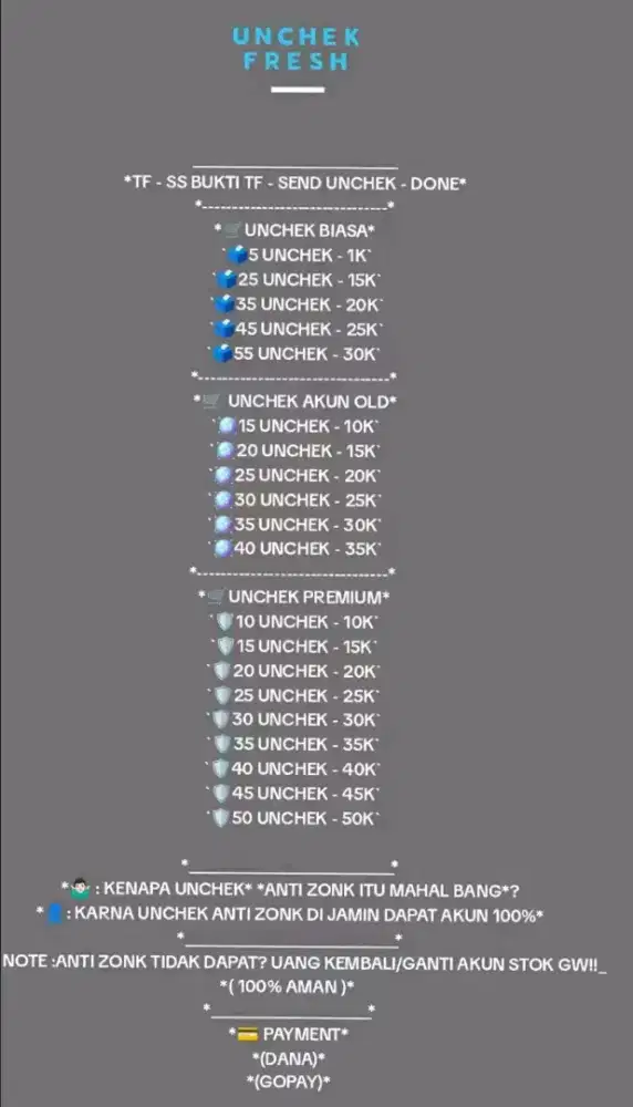 jual unchek murah amanah di jamin 100%