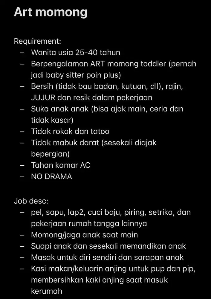 DIBUTUHAN SEGERA ART MOMONG MENGINAP 2 tahun